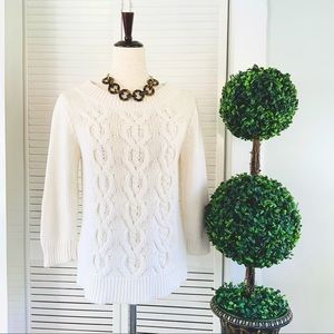TALBOTS Creamy Ivory 100% Cotton Cable Knit Boatneck Sweater